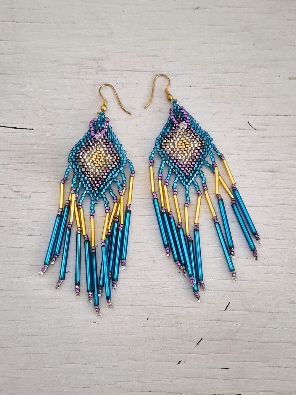Vintage Artisan Large Chandelier Beaded Earrings